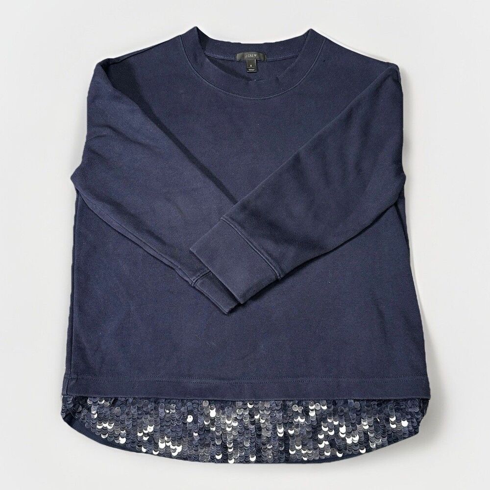 J.Crew Navy Blue Sequin Hem Sweatshirt Women’s Size Small Long Sleeve Pullover